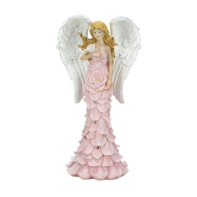 Accent Plus 10018518 Solar Powered Pink Rose Angel Statue, Multicolor (Pink Rose Angel)
