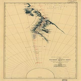 16" x 24" 1909 Map Route & Surveys The Southern Journey Party 1908-09