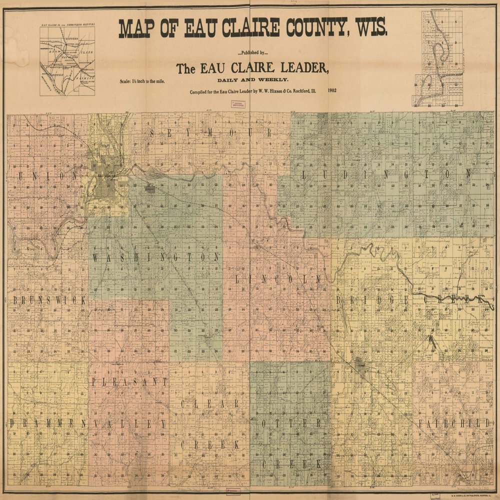 16" x 24" 1902 Map Eau Claire County Wisconsin