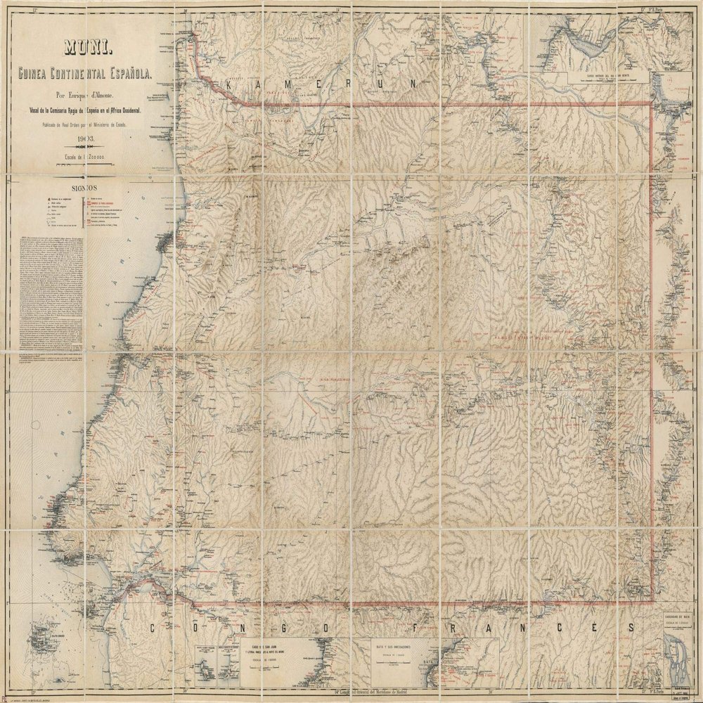 18" x 24" 1903 Map Muni Guinea Continental Espanola