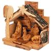 Olive Wood Nativity Set with Figurines Natural Bark Roof Stable Handmade Christian Christmas Decoration Holy Land Gift Made in Bethlehem Religious Manger Scene Display view 1