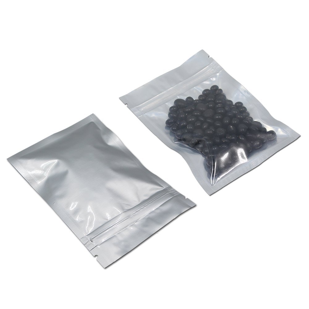 FERENLI 100Pcs Mylar Zipper Lock Bag Food Storage Metallic Matte Foil Airtight Bags with Front Window Plastic Candy Packaging Pouch Flat Heat Seal Resealable (8.5x13cm (3.3x5.1 inch), Silver)