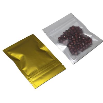 FERENLI 100 Pcs Mylar Bag Zipper Lock Food Storage Metallic Foil Airtight Bag with Front Window Plastic Candy Packaging Pouch for Zip Flat Heat Seal Lock Resealable Matte Gold (8.5x13cm (3.3x5.1 inch)