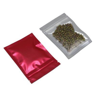 FERENLI 100 Pcs Mylar Zipper Lock Food Storage Bag Matte Aluminum Foil Airtight Bag with Front Window Plastic Packaging Pouch for Zip Flat Heat Seal Lock Resealable (8.5x13cm (3.3x5.1 inch), Red)