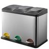 BAKAJI Stainless Steel and Plastic Separated Collection Bin with Compartments Removable Bin with Pedal Opening for Home Kitchen and Outdoor, 3 x 15 litres (45 litres) view 1
