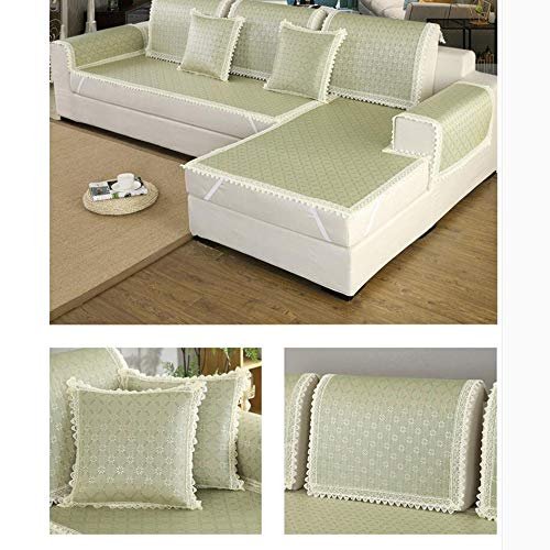 WJX&Likerr Summer Sofa Mat,Ice Rattan Mat Non-Slip Sofa Cover Couch Cover Sofa Protector Ice Silk Sofa Towel Natural Bamboo Fiber Combination-Green A 45x45cm(18x18inch)