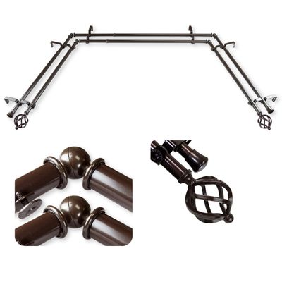 A&F Rod Dcor - Spin 13/16" Double Bay Window Curtain Rod - Cocoa
