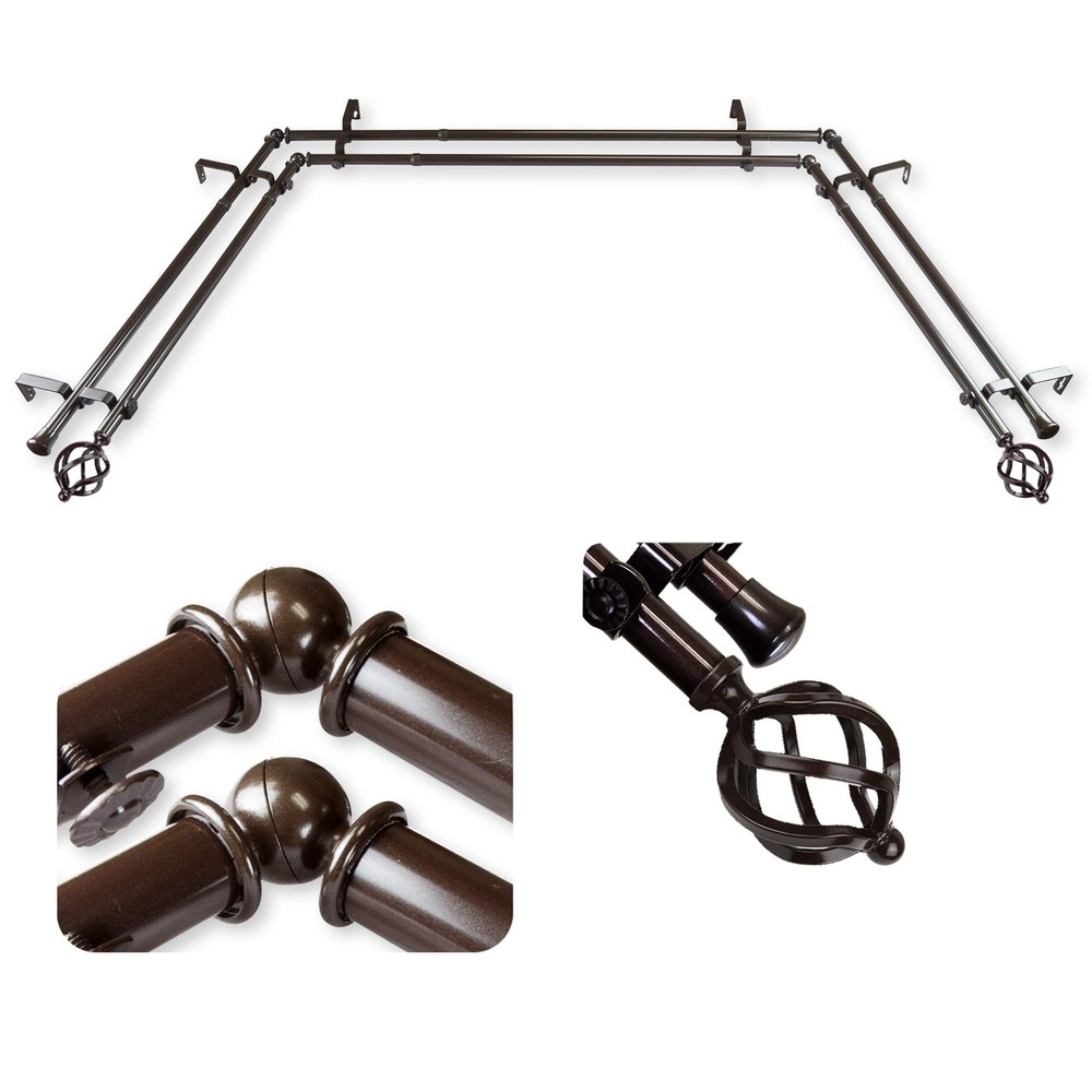 A&F Rod Dcor - Spin 13/16" Double Bay Window Curtain Rod - Cocoa