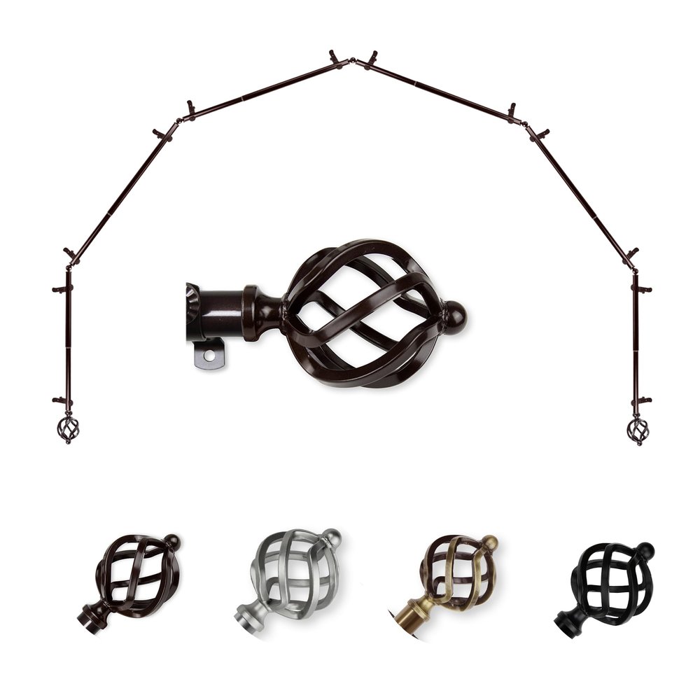 A&F Rod Dcor - Spin 13/16" 6-Sided Bay Window Curtain Rod 28-48 inch (each side) - Cocoa