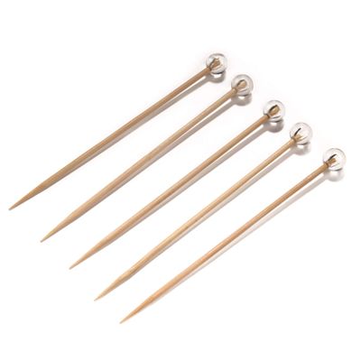 BambooMN Decorative Ball End Bamboo Cocktail Appetizer Picks - 4.7" (12cm) - Clear - 100pcs