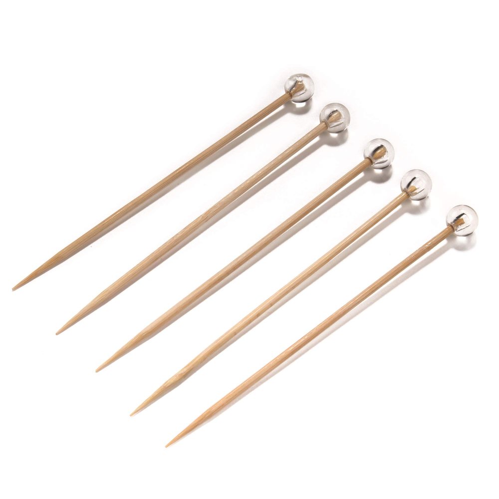 BambooMN Decorative Ball End Bamboo Cocktail Appetizer Picks - 4.7" (12cm) - Clear - 100pcs