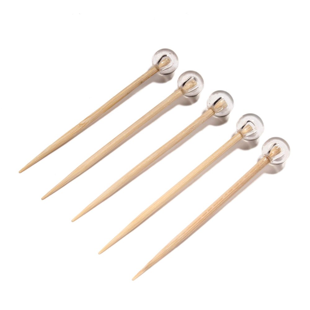 BambooMN Decorative Ball End Bamboo Cocktail Appetizer Picks - 3" (7.62cm) - Clear - 1,000pcs