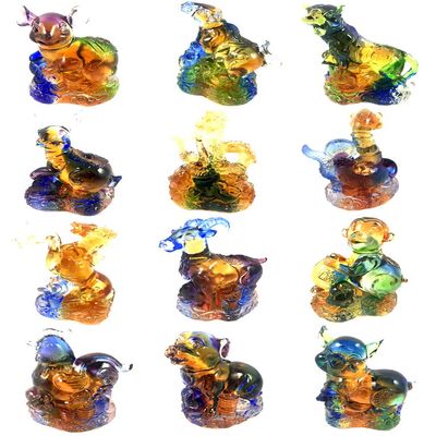 Amore Jewell Chinese Zodiac Collection - Set of 12pcs -, Colored Glaze Glass (Liuli Crystal Glass)
