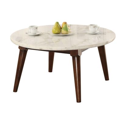 Benjara Benzara Wooden Coffee Table with Marble Top, Brown