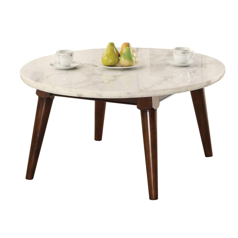 Benjara Benzara Wooden Coffee Table with Marble Top, Brown