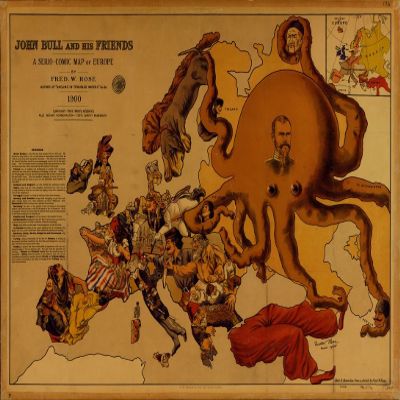 18" x 24" 1900 Map John Bull & His Friends A Serio Comic Map Europe