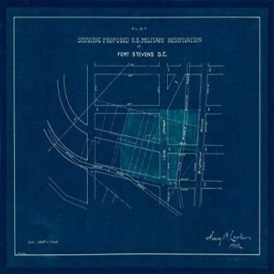 18" x 24" 1902 Map Plat Showing Proposed U.S Military Reservation at Fort Stevens D.C