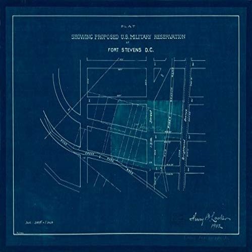 18" x 24" 1902 Map Plat Showing Proposed U.S Military Reservation at Fort Stevens D.C