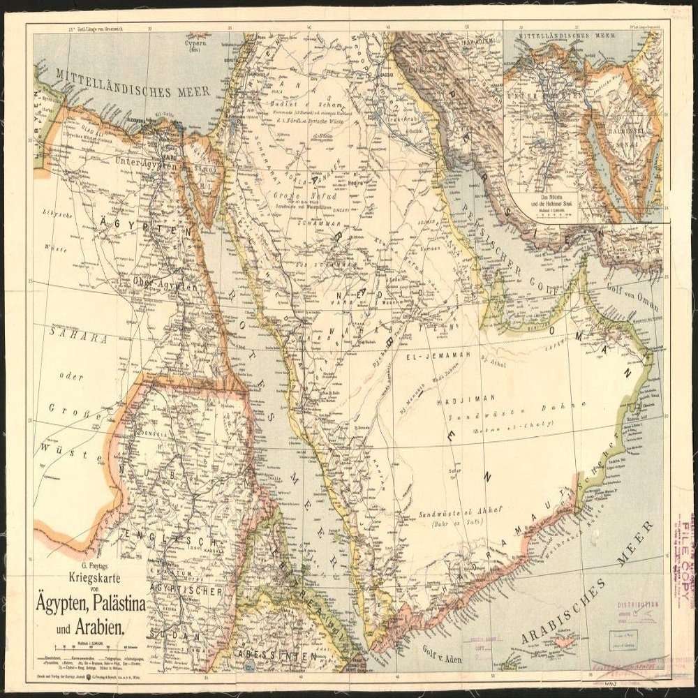 16" x 24" 1900 Map Kriegskarte Von Agypten Palastina Und Arabien