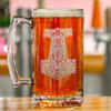 Thor's Hammer Mjolnir 27oz Clear Glass Stein Set of 4: Engraved Personalization Included view 2