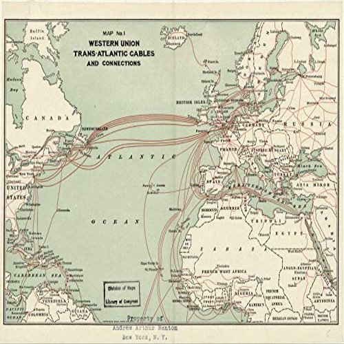 18" x 24" 1900 Map Western Union Trans Atlantic Cables