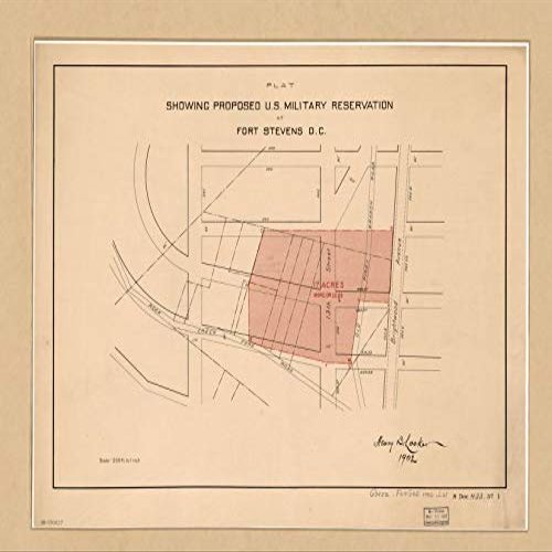 18" x 24" 1902 Map Plat Showing Proposed U.S Military Reservation at Fort Stevens D.C