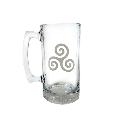 Triskelion Clear Glass Stein  27 oz Personalized Glass Mug