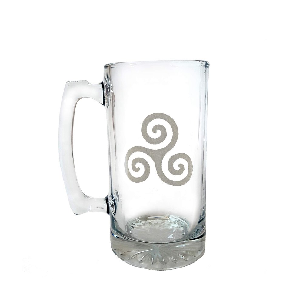 Triskelion Clear Glass Stein  27 oz Personalized Glass Mug