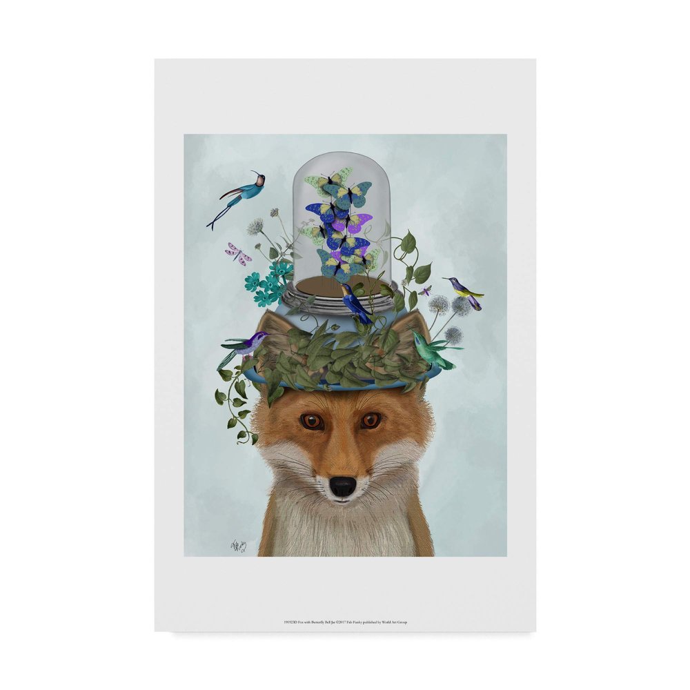 Trademark Fine Art Fox with Butterfly Bell Jar by Fab Funky, 16x24-Inch