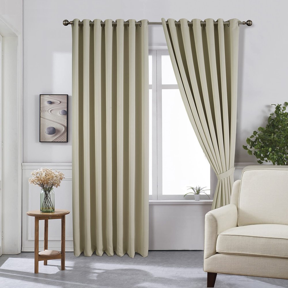 The House Of Emily Blackout Grommet Oyster Gray Curtains 118 Inch Long 96 Inch Wide Room Darkening Thermal Insulating Window Panels Drapes 2 Curtain Set 2 Tie Backs Included