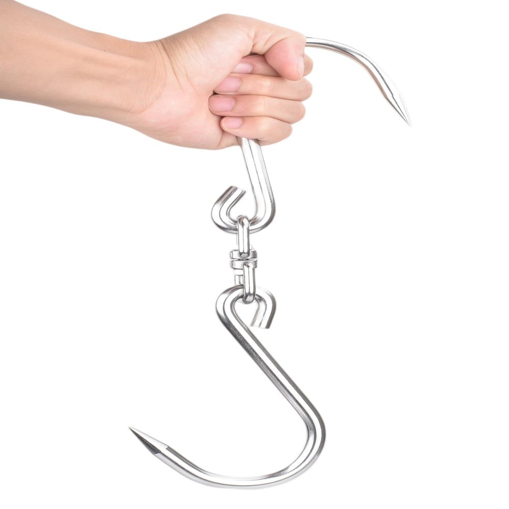Alele Swiveling Meat Hook,10mm Heavy Duty Stainless Steel Processing Butcher Hooks - Large Fish,Hunting,Carcass Hanging Hook Pack of 2 (13inch Swiveling Meat Hook)