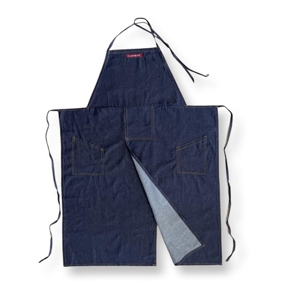 Claypron, BLUE DENIM, the original split overlapped apron for potters, chefs, gardeners, artists, men and women