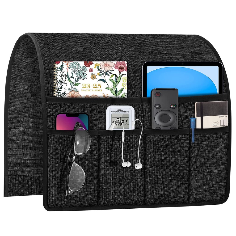 Joywell Remote Caddy Couch Remote Control Holder for Recliner Sofa Armrest Organizer Non Slip Arm Chair Caddie with 6 Pocket Storage for Magazine, Tablet, Phone, iPad, Black