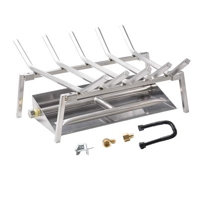 Skyflame 18-inch Fireplace Log Grate with Dual Burner Pan and Connection Kit for Natural Gas, 304 Stainless Steel