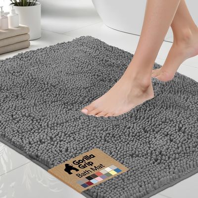GORILLA GRIP Bath Rug Mat 60x24, Thick Soft Absorbent Chenille, Quick Dry Microfiber Mats, Rubber Backing Washable Shower Floor Rugs, Bathmat Runner, US Designed Bathroom Home Decor Accessories Grey