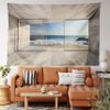 Ambesonne Modern Tapestry King Size, Empty Lounge Area Large Window and View of Sea Waves Rocks Art, Wall Hanging Bedspread Bed Cover Wall Decor, 104" X 88", Beige Blue White view 2