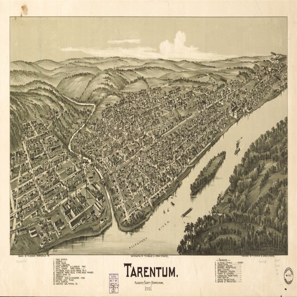 14" x 24" 1901 Map Tarentum Allegheny County Pennsylvania