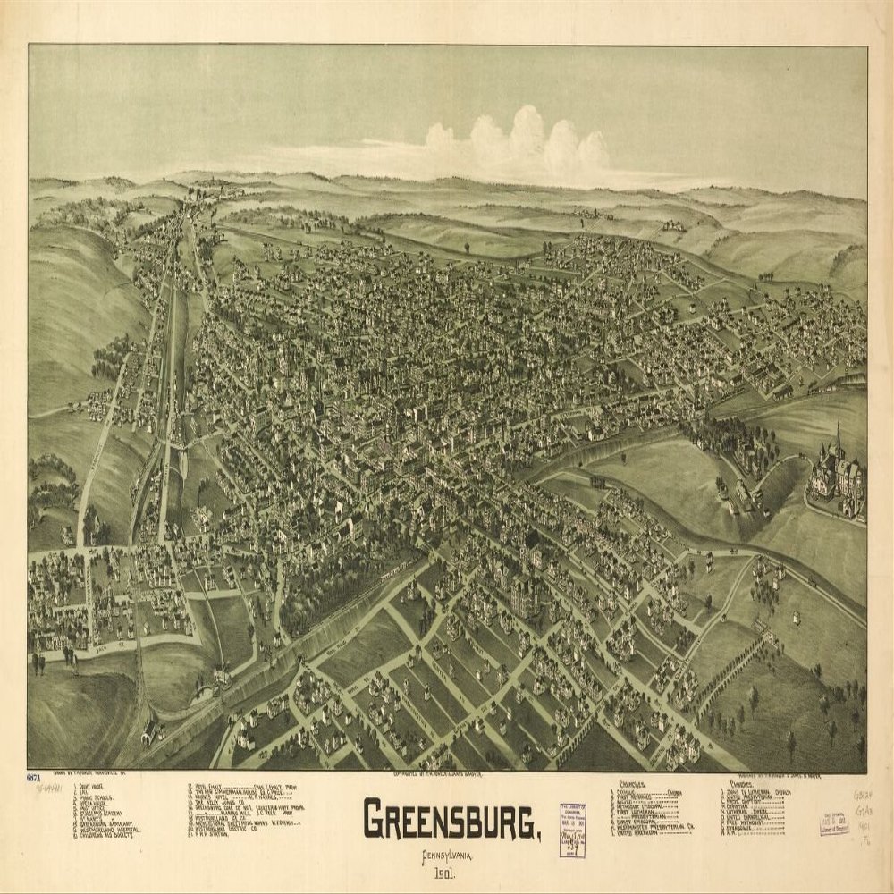 14" x 24" 1901 Map Greensburg Pennsylvania