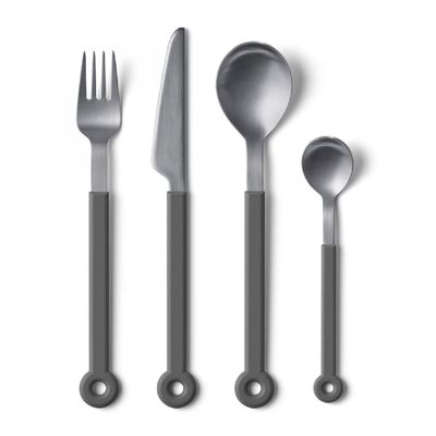 mono Ring Flatware Sets in Black, White, Blue and Grey (Grey, 4pc Set)