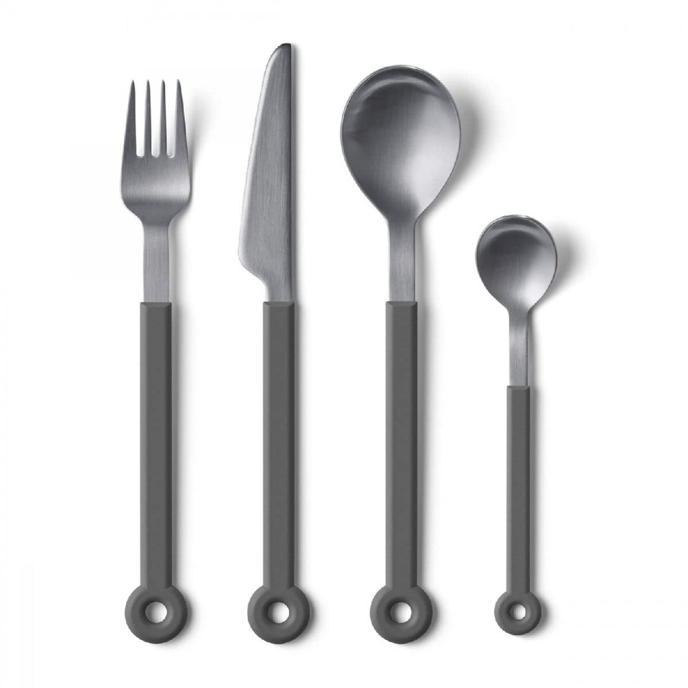 mono Ring Flatware Sets in Black, White, Blue and Grey (Grey, 4pc Set)
