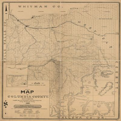 16" x 24" 1900 Official Map Columbia County Washington Compiled from U.S Government & Rail Road Surveys & The County Records Said County