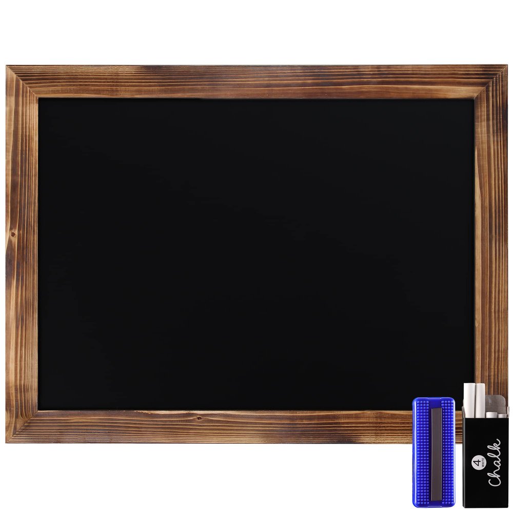 HBCY Creations 18" x 24" Torched Brown Solid Wood Frame Wall Chalkboard, Magnetic Surface, Home Dcor, Restaurant & Caf Menus, Blackboard, Includes Chalk, Eraser & Hanging Hardware