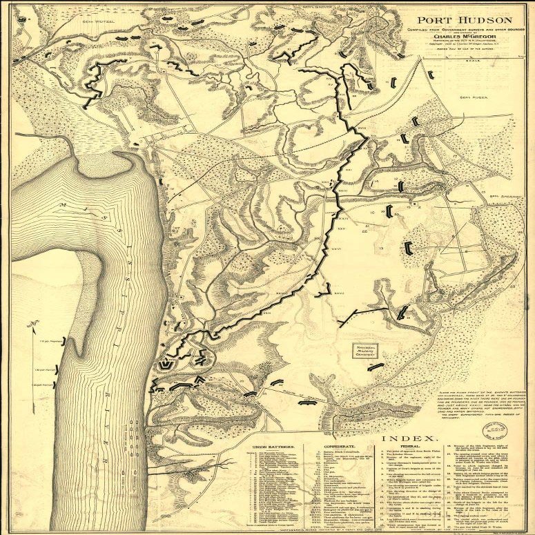 16" x 24" 1900 Map Port Hudson Compiled from Government Surveys & Other Sources & Drawn Charles McGregor Historian The 15th N.H. Volunterrs Geo. H. Walker & County Boston
