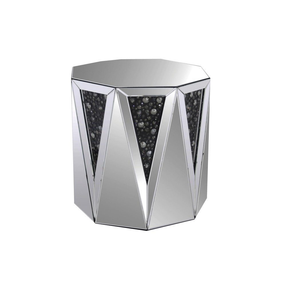 Benjara Benzara Octagonal Mirrored End Table, Clear,