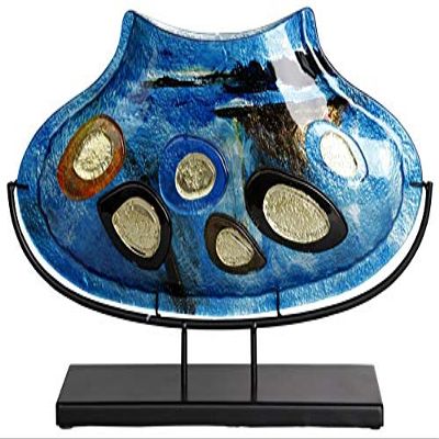 20.5" x 11.5" Oval Fused Glass Vase Metal Stand