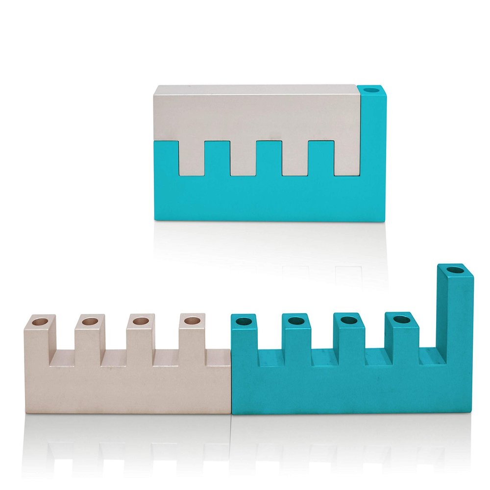 Traveling Hanukkah Menorah Made from Anodized Aluminum Custom colors Chanukiah