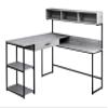 Monarch Specialties Workstation for Home & Office with Multiple Shelves and Drawer L-Shaped Corner Desk with Hutch, 60" L, Grey/Black Frame view 1