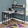 Monarch Specialties Workstation for Home & Office with Multiple Shelves and Drawer L-Shaped Corner Desk with Hutch, 60" L, Grey/Black Frame view 2