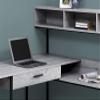 Monarch Specialties Workstation for Home & Office with Multiple Shelves and Drawer L-Shaped Corner Desk with Hutch, 60" L, Grey/Black Frame view 4