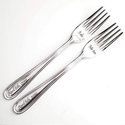 Customized wedding dining set, personalized cake forks with engraved I do Me too on the fork part and custom wedding date on the handle, unique cutlery